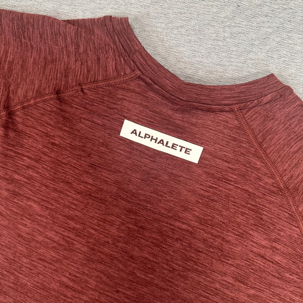 Alphalete Gym Shirt Mens Large Maroon Performance Short Sleeve Training Workout